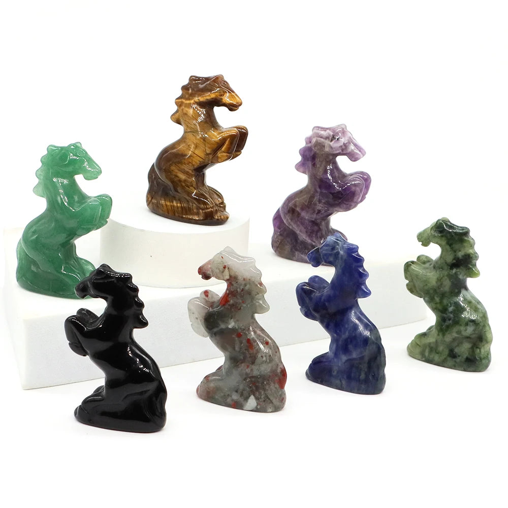 Natural Crystal Carved Horse Figurine Multi Stone Statue