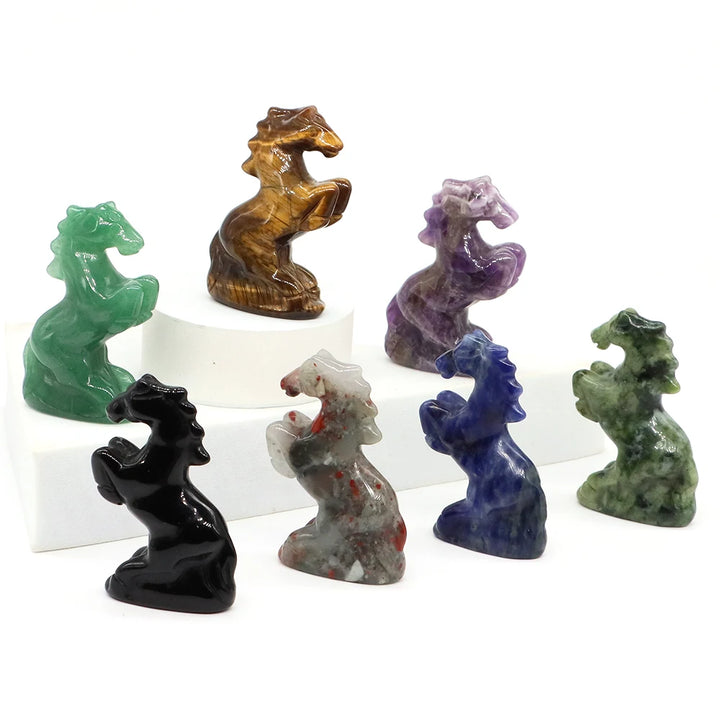 Natural Crystal Carved Horse Figurine Multi Stone Statue