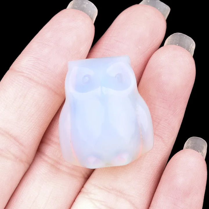 Natural Crystal Carved Mini Owl Figurine Totem Statue