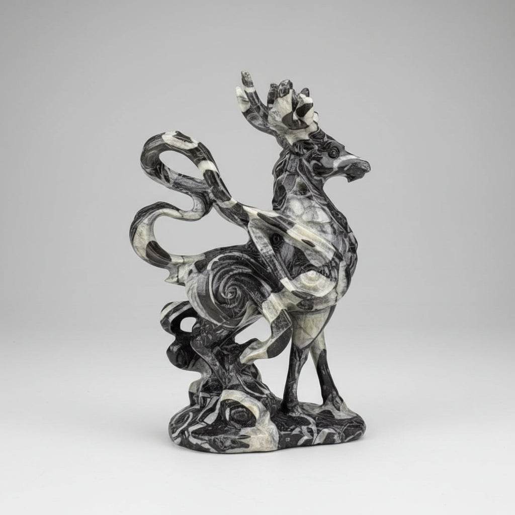 Shell Stone Crystal Carved Deer Figurine Polished Statue