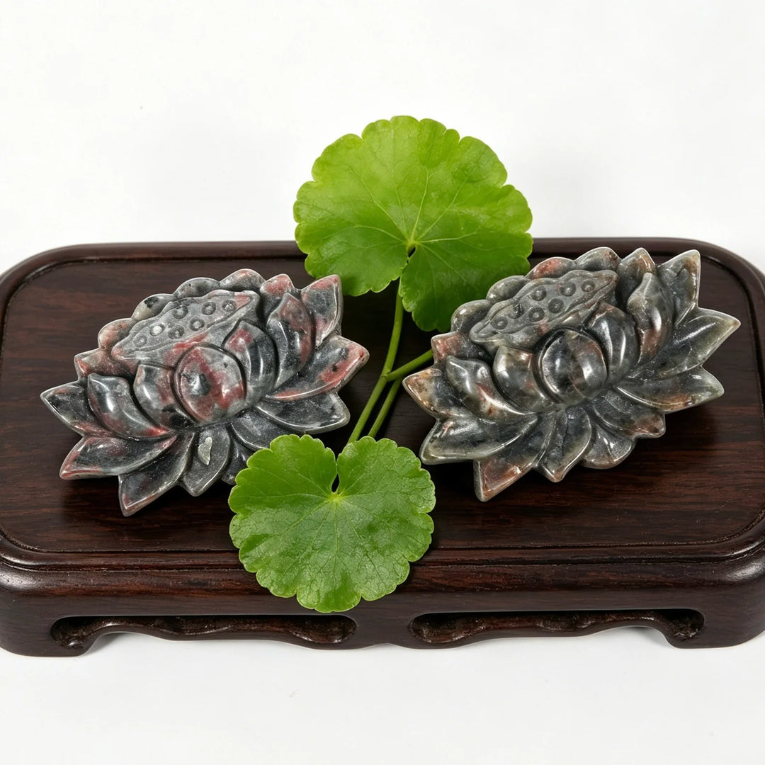 Yooperlite Crystal Carved Lotus Flower Statue Sculpture