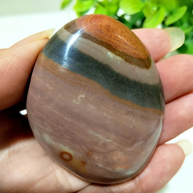 Natural Polychrome Jasper Polished Crystal Palm Stone
