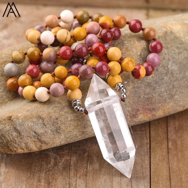 Crystal Quartz, Citrine or Amethyst 108 Mala Bead Pendant Necklace