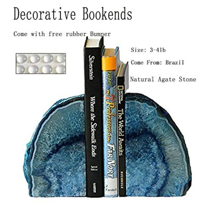 Agate Crystal Polished Geode Slice Bookends with Rubber Base