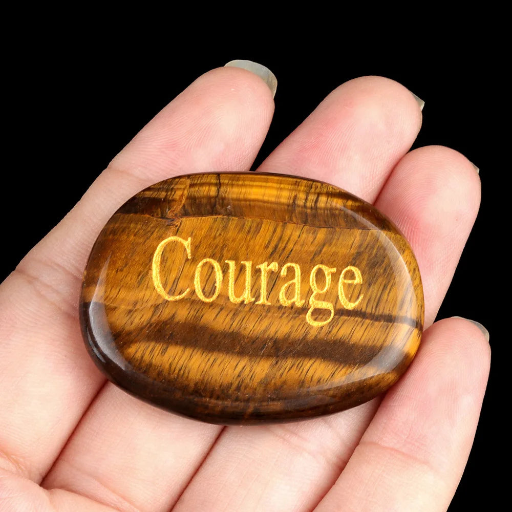 Natural Crystal Engraved Oval Inspirational Word Palm Stone
