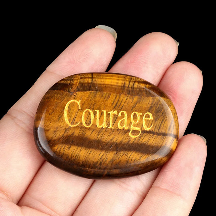 Natural Crystal Engraved Oval Inspirational Word Palm Stone