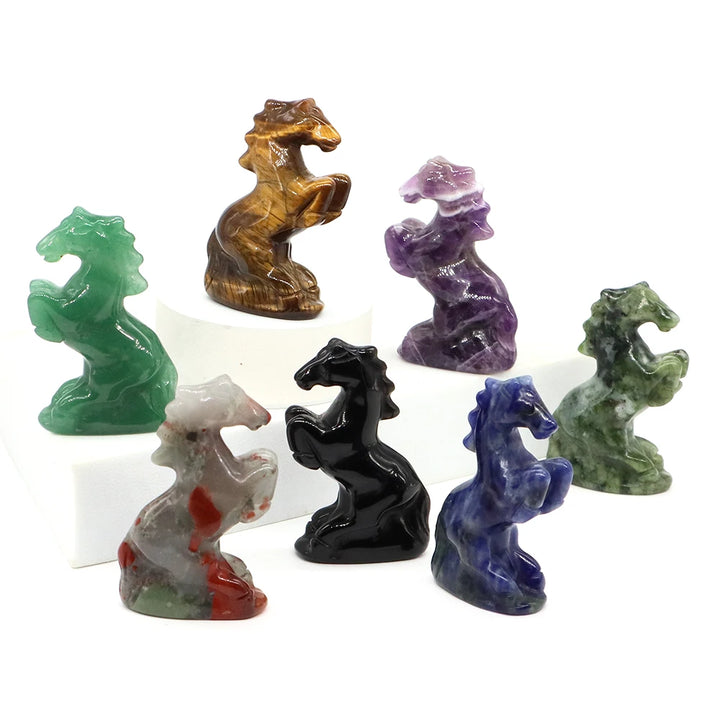 Natural Crystal Carved Horse Figurine Multi Stone Statue