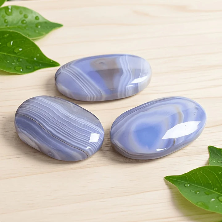 Blue Striped Agate Crystal Polished Palm Stone