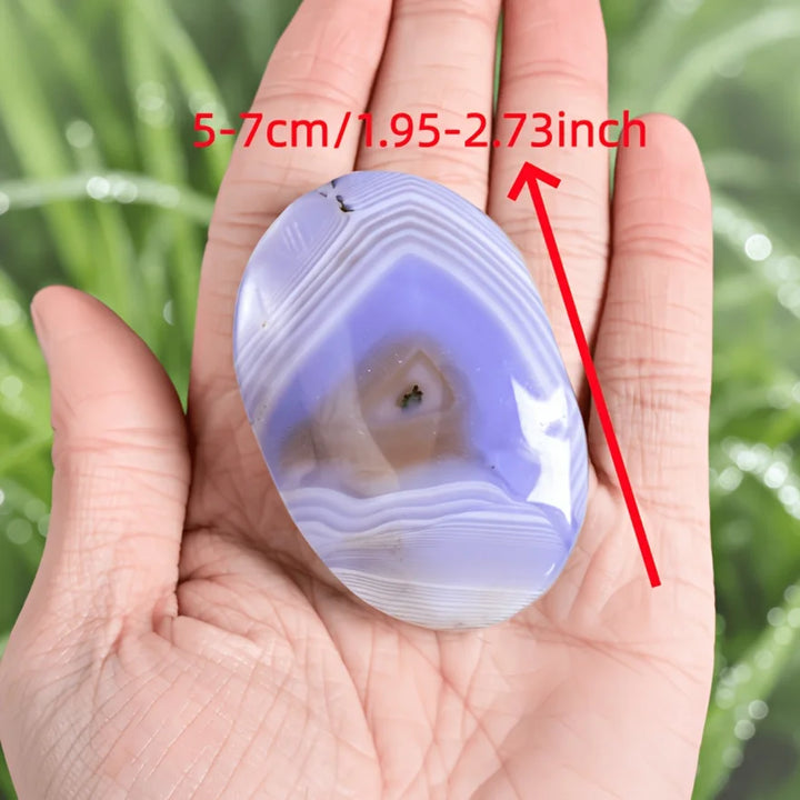 Blue Striped Agate Crystal Polished Palm Stone