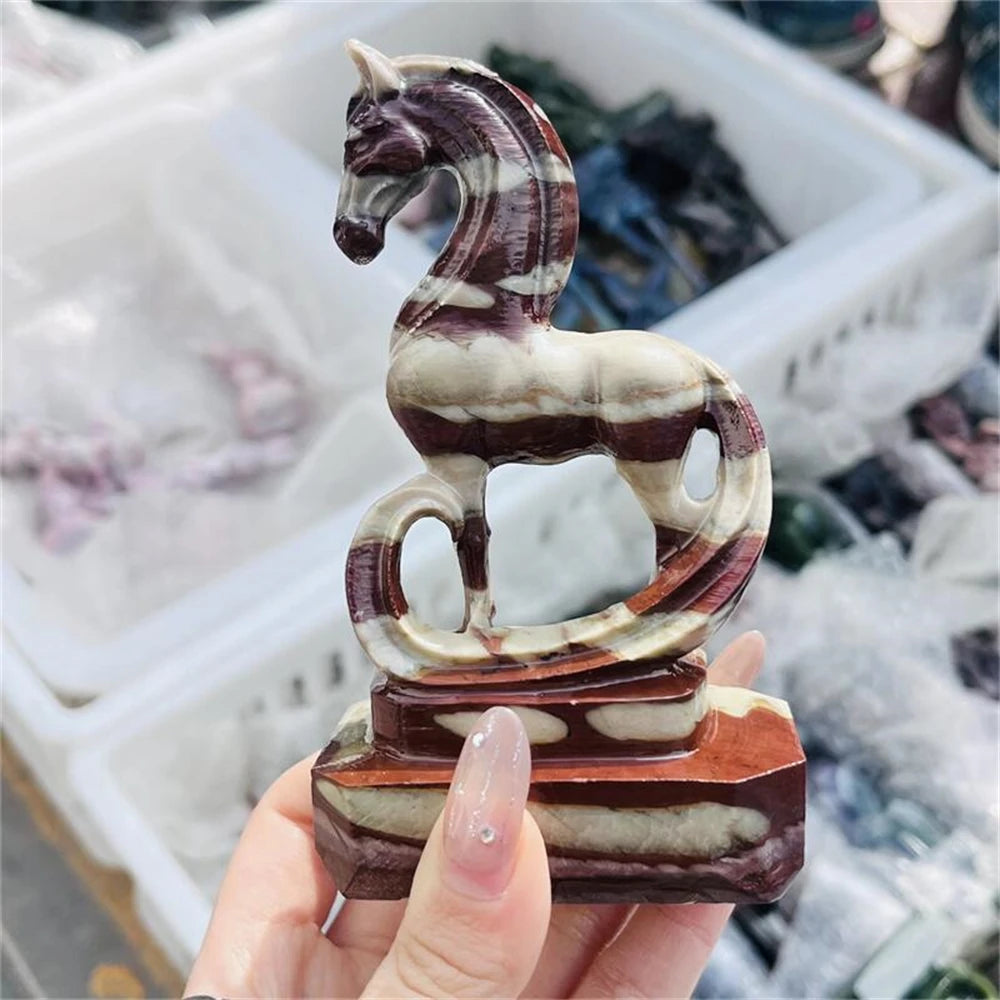 Zebra Stone Crystal Carved Horse Collector Sculpture