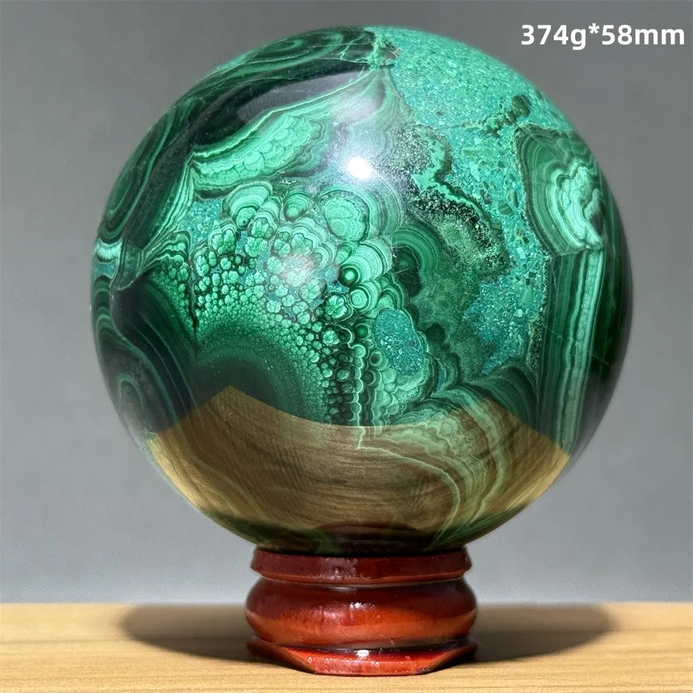 Malachite Crystal Polished Sphere with Display Base