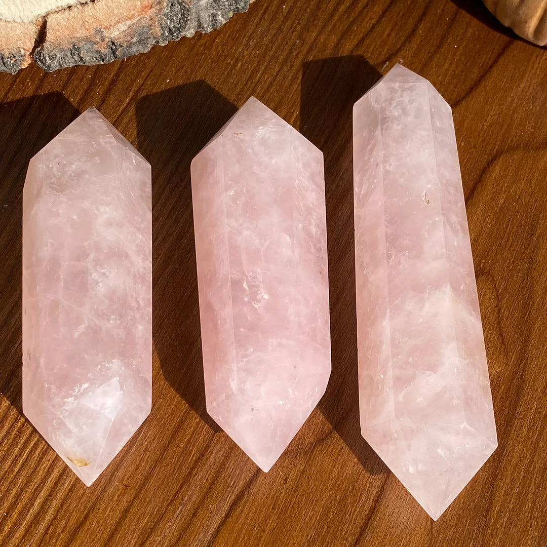 Rose Quartz Crystal Double Point Wand