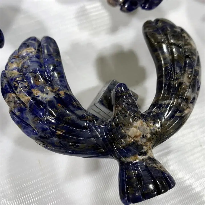 Sodalite Crystal Carved Rotating Balanced on Pyramid Eagle Statue