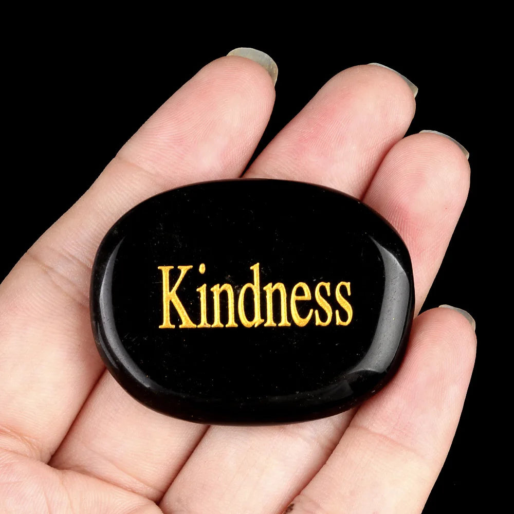 Natural Crystal Engraved Oval Inspirational Word Palm Stone
