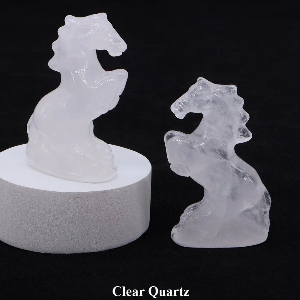 Natural Crystal Carved Horse Figurine Multi Stone Statue