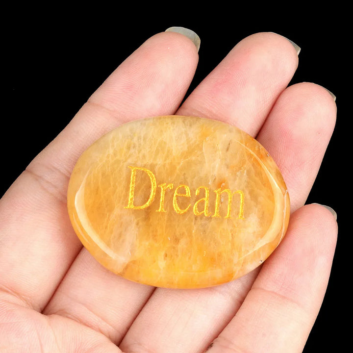 Natural Crystal Engraved Oval Inspirational Word Palm Stone