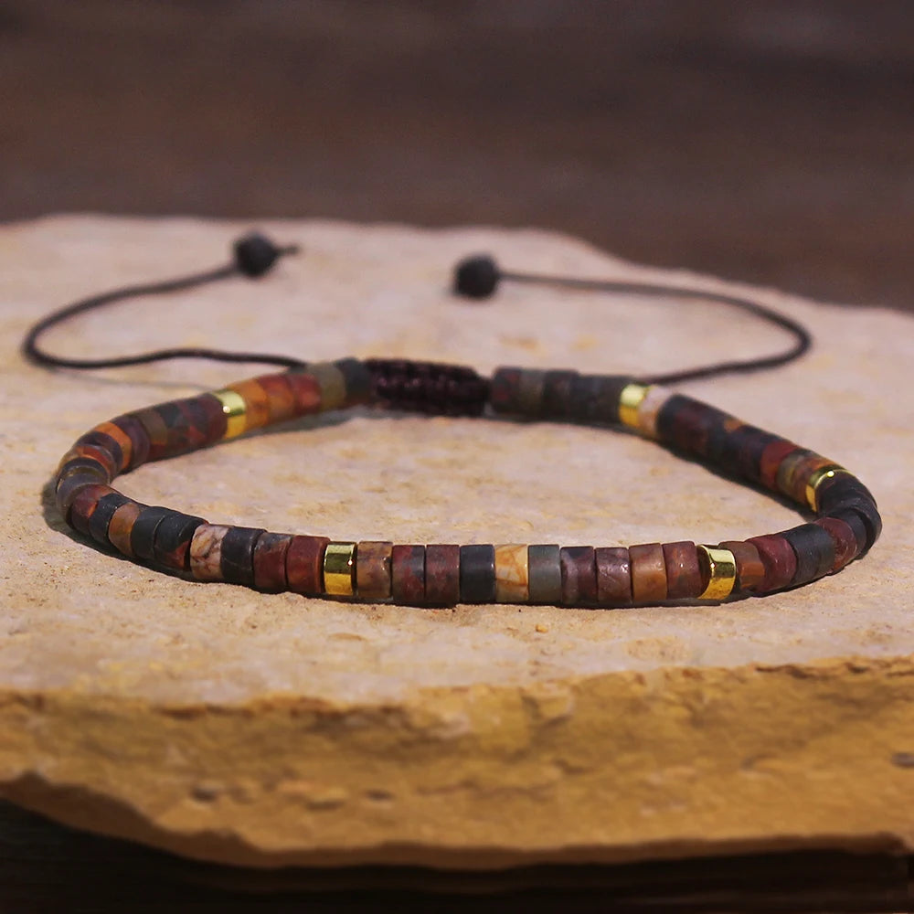 Picasso Jasper Crystal Beaded Adjustable Woven Bracelet