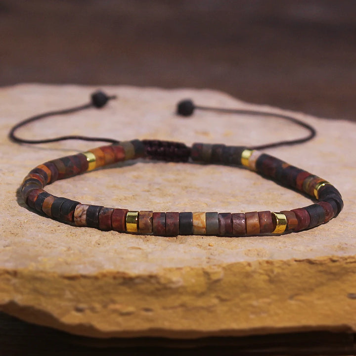 Picasso Jasper Crystal Beaded Adjustable Woven Bracelet