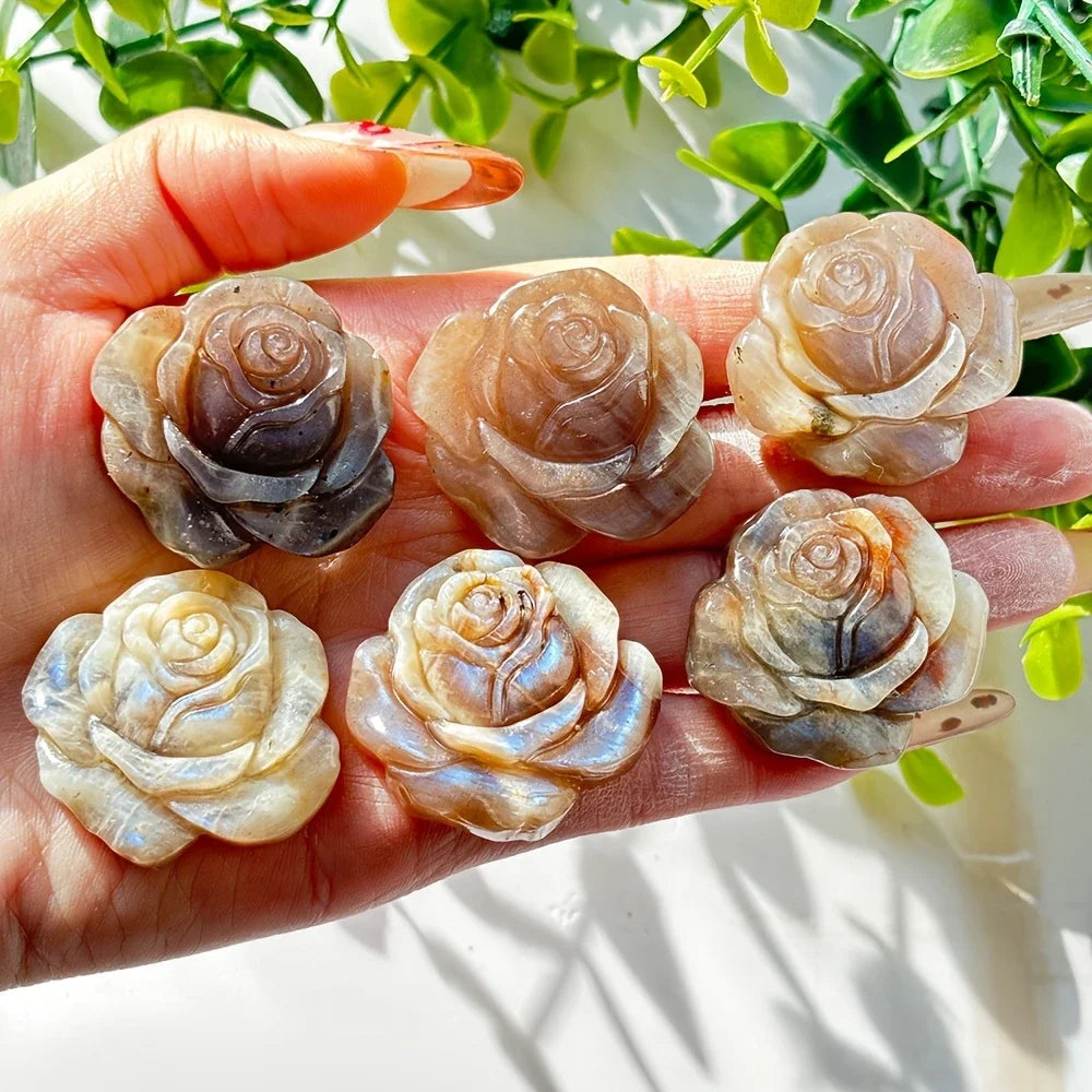 Moonstone Crystal Carved Rose for Love and New Beginnings