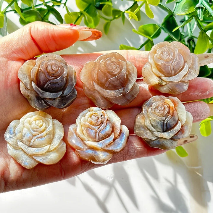 Moonstone Crystal Carved Rose for Love and New Beginnings