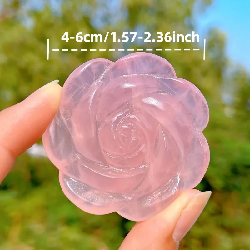 Rose Quartz Crystal Carved Peony Flower Sculptures