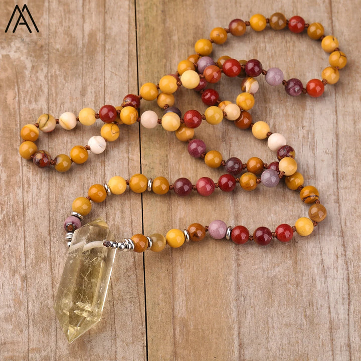 Crystal Quartz, Citrine or Amethyst 108 Mala Bead Pendant Necklace