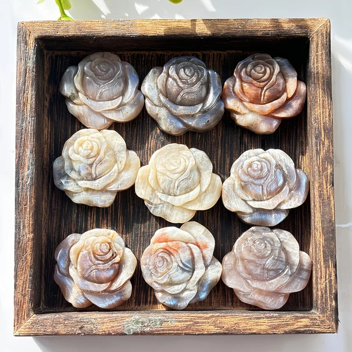 Moonstone Crystal Carved Rose for Love and New Beginnings