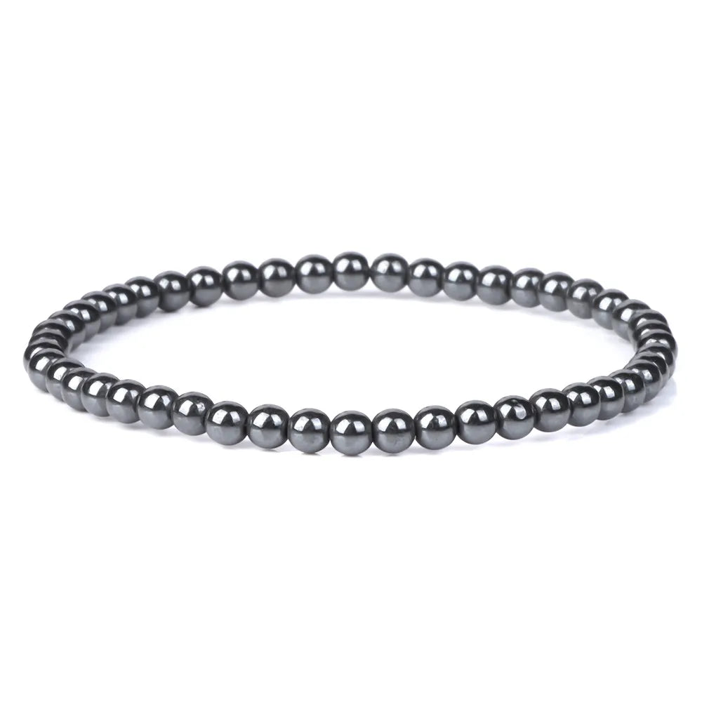 Natural Hematite Bead Bracelet Stretch Bangle Unisex