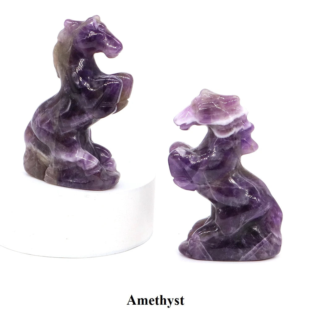 Natural Crystal Carved Horse Figurine Multi Stone Statue