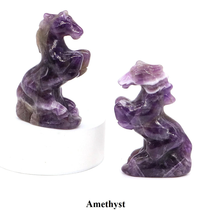 Natural Crystal Carved Horse Figurine Multi Stone Statue