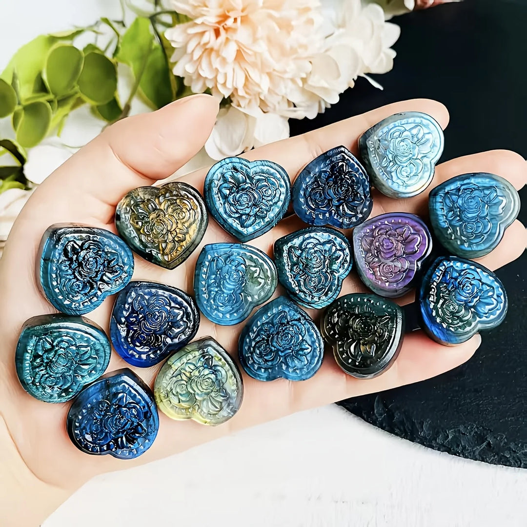 Labradorite Crystal Carved Love Heart Pendant