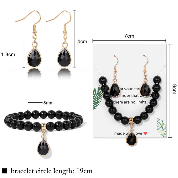 Natural Crystal Jewelry Set Beaded Bracelet and Earrings