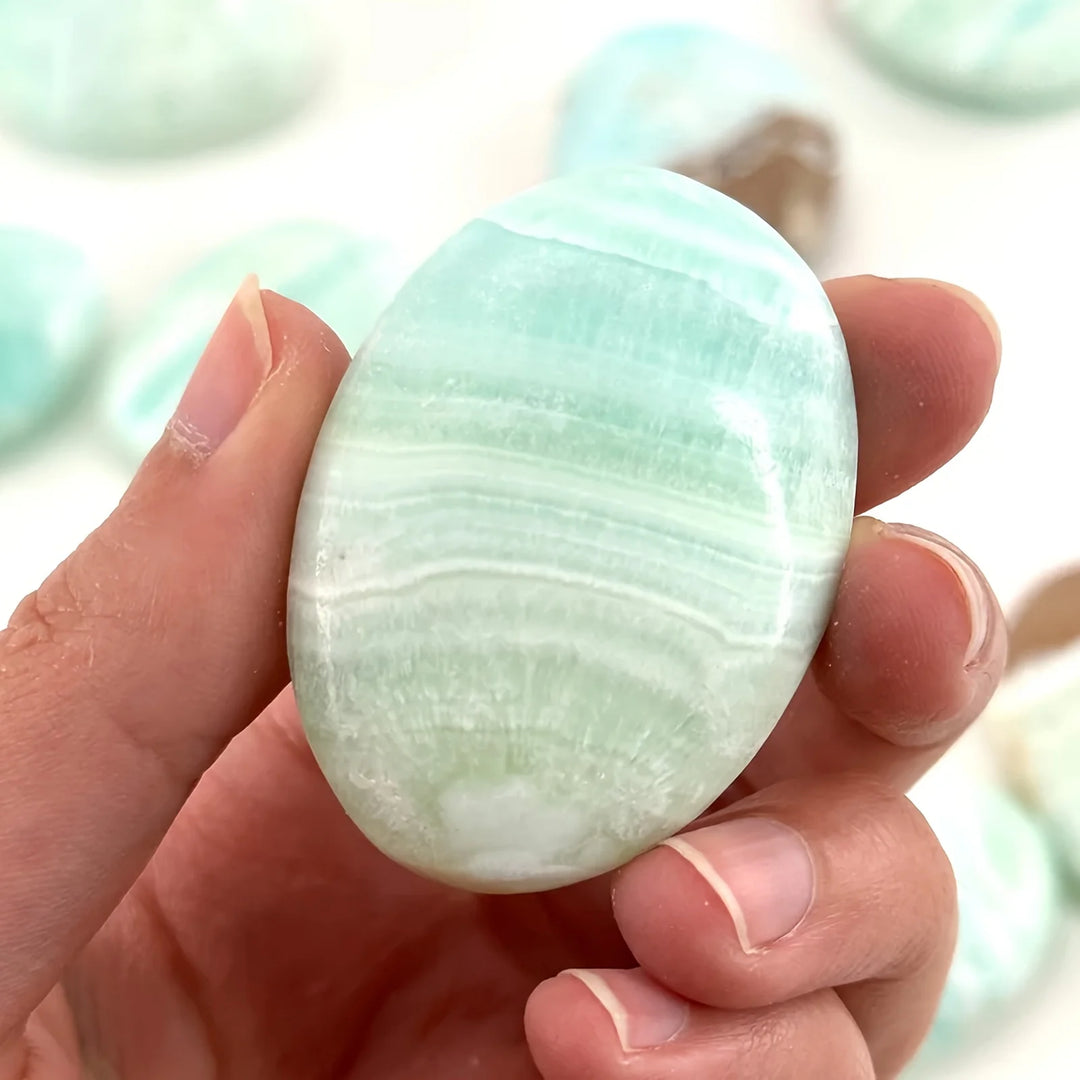 Caribbean Blue Calcite Crystal Palm Stone