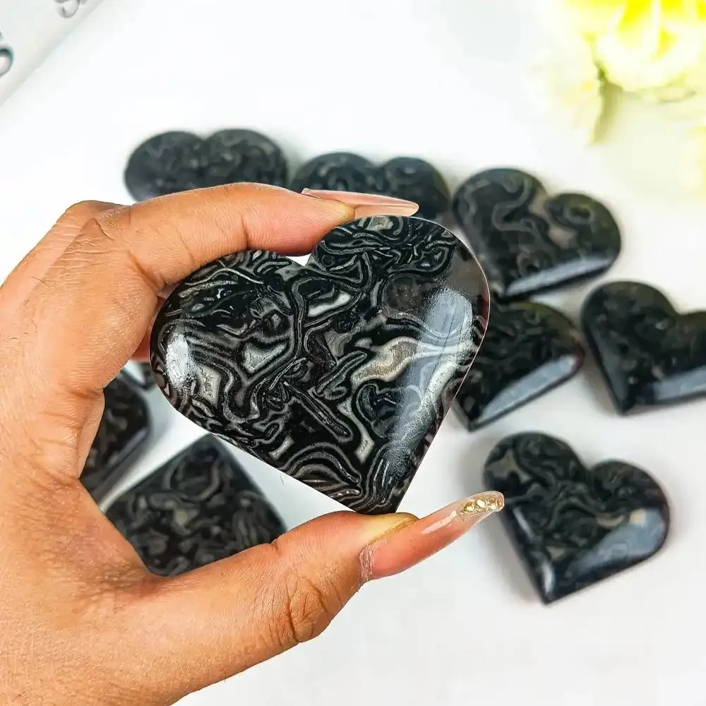 Black Crazy Agate Heart