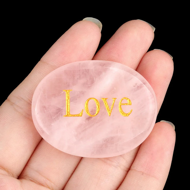 Natural Crystal Engraved Oval Inspirational Word Palm Stone