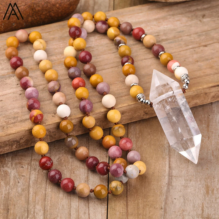 Crystal Quartz, Citrine or Amethyst 108 Mala Bead Pendant Necklace