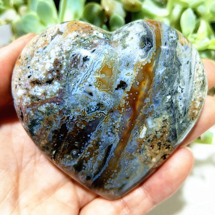 Ocean Jasper Crystal Carved Polished Heart Specimen