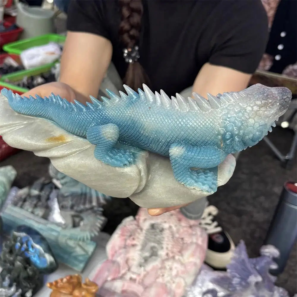 Trolleite Crystal Carved Lizard Animal Statue Carving