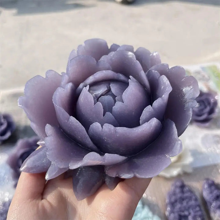 Lepidolite Crystal Carved Blooming Flower Sculpture