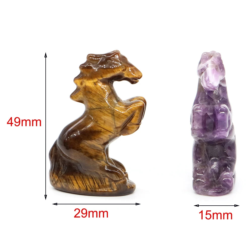 Natural Crystal Carved Horse Figurine Multi Stone Statue