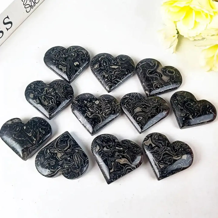 Black Crazy Agate Heart