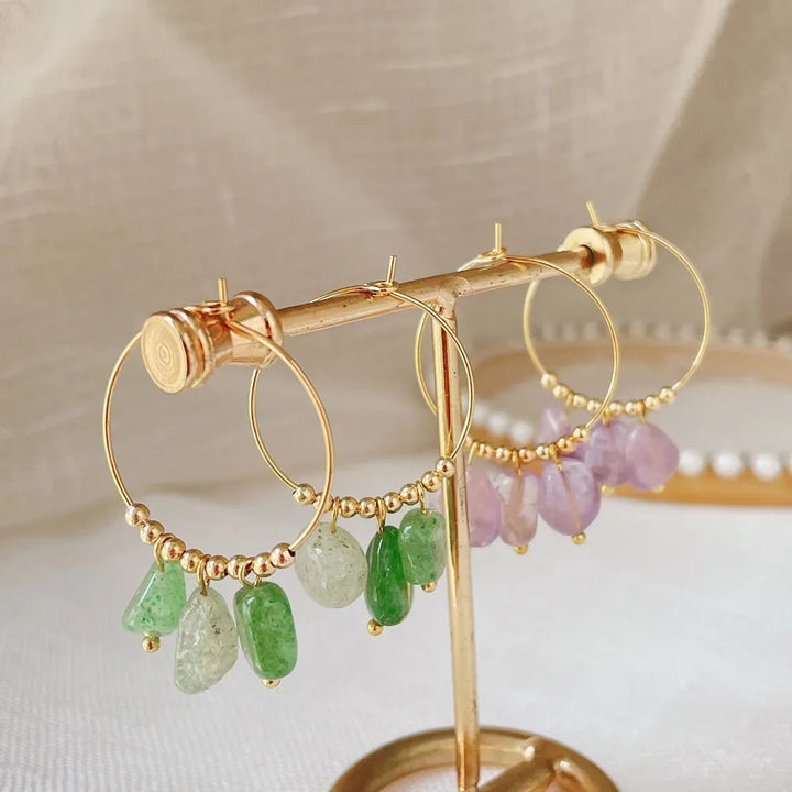 Irregular Crystal Stone Dangle Hoop Earrings for Women