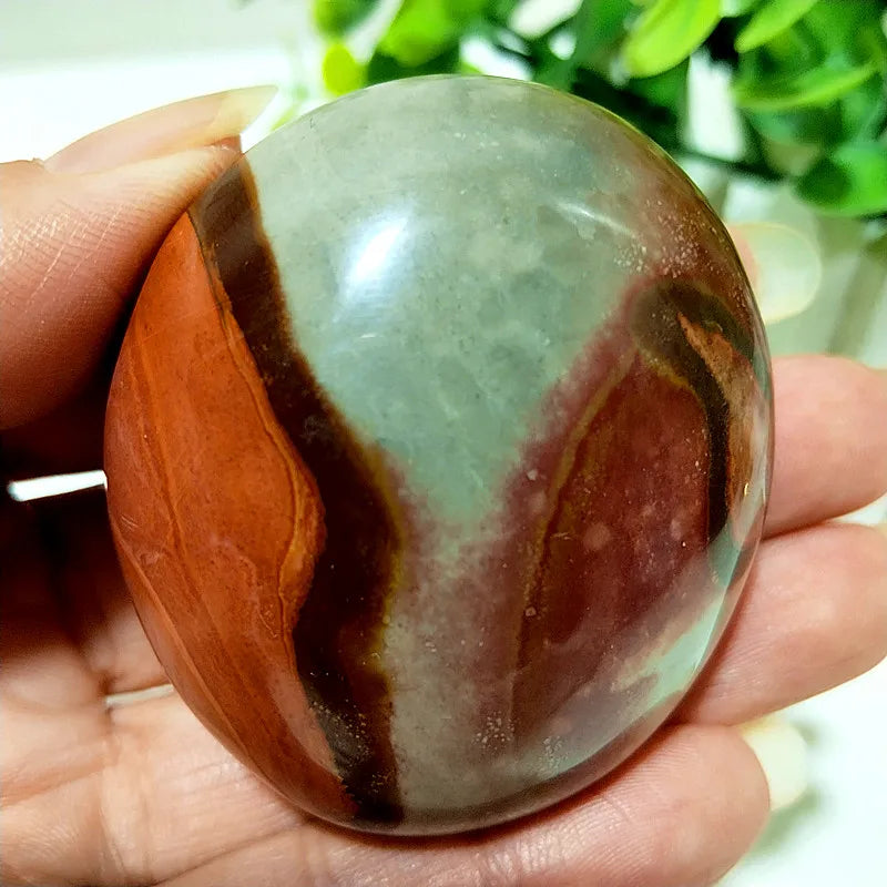 Natural Polychrome Jasper Polished Crystal Palm Stone