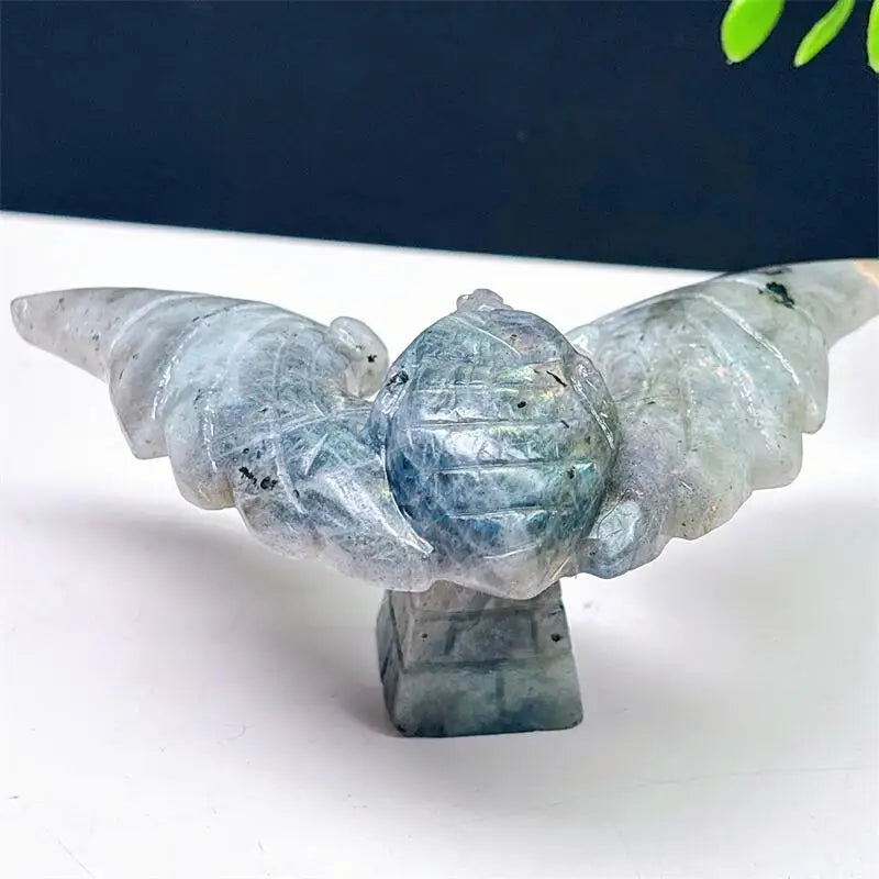 Labradorite Crystal Carved Rotating Balanced Eagle On Pyramid