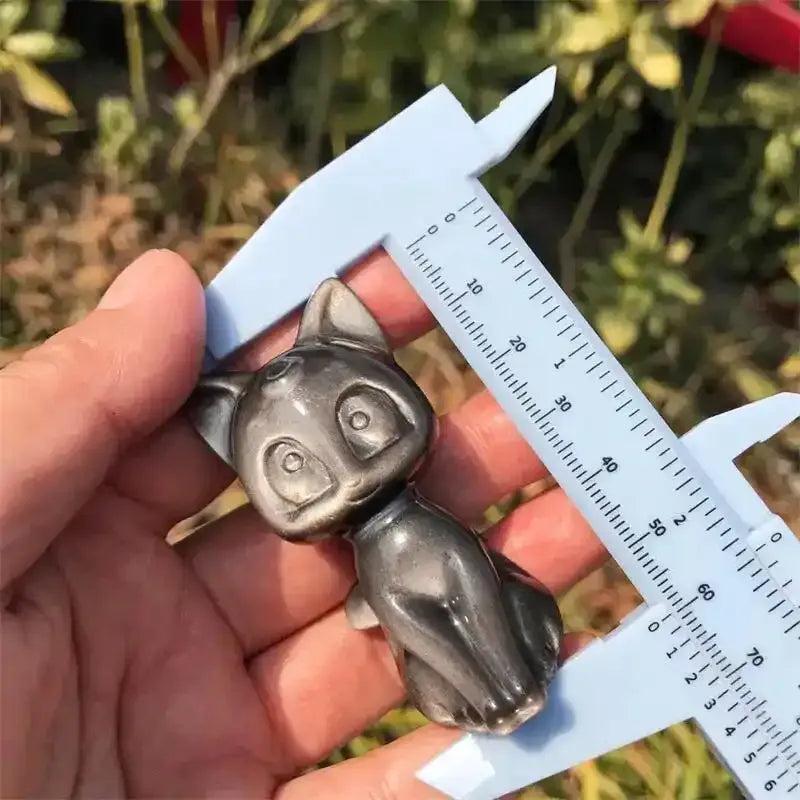 Silver Obsidian Cat Carving