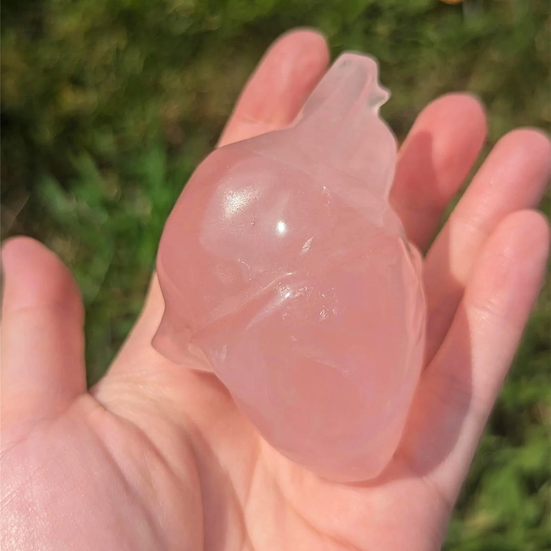 Rose Quartz Crystal Carved Anatomical Heart Sculpture