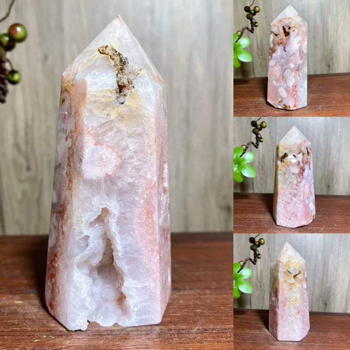 Pink Flower Agate Crystal Druzy Geode Tower