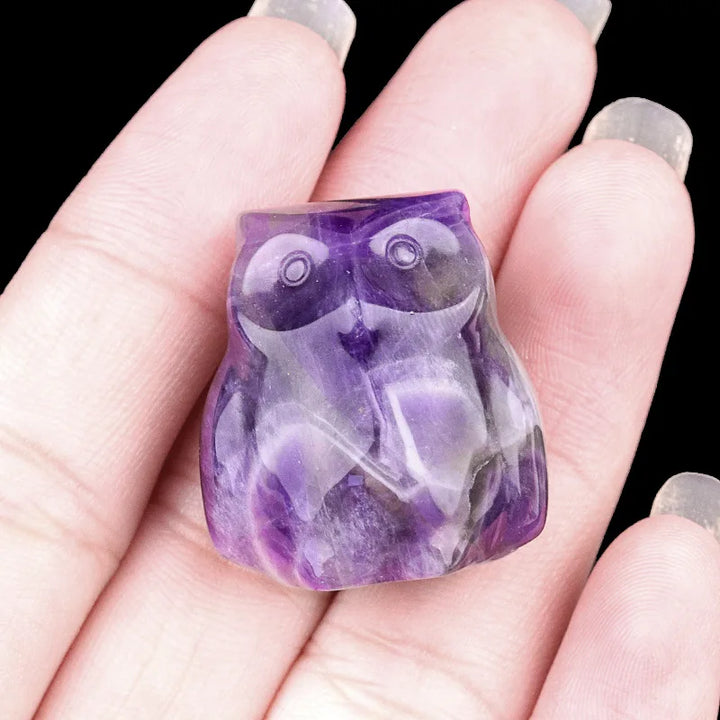Natural Crystal Carved Mini Owl Figurine Totem Statue