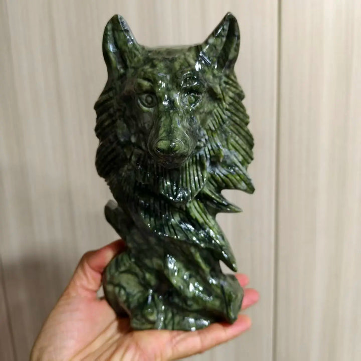 Serpentine Crystal Carved Wolf Head Collector Piece