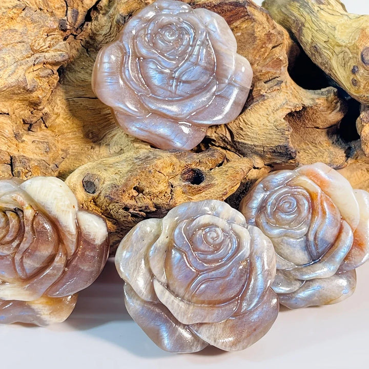 Moonstone Crystal Carved Rose for Love and New Beginnings
